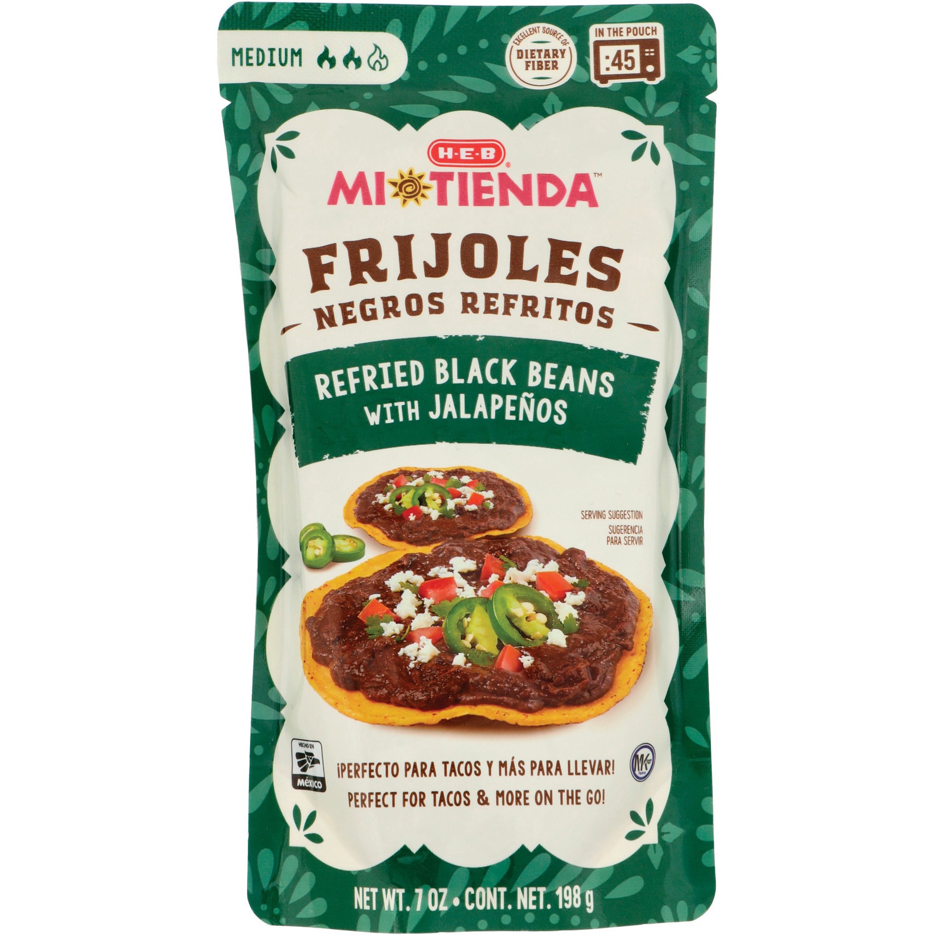 slide 1 of 1, H-B Mi Tienda Microwavable Refried Black Beans – Jalapeños - 7 oz, 7 oz