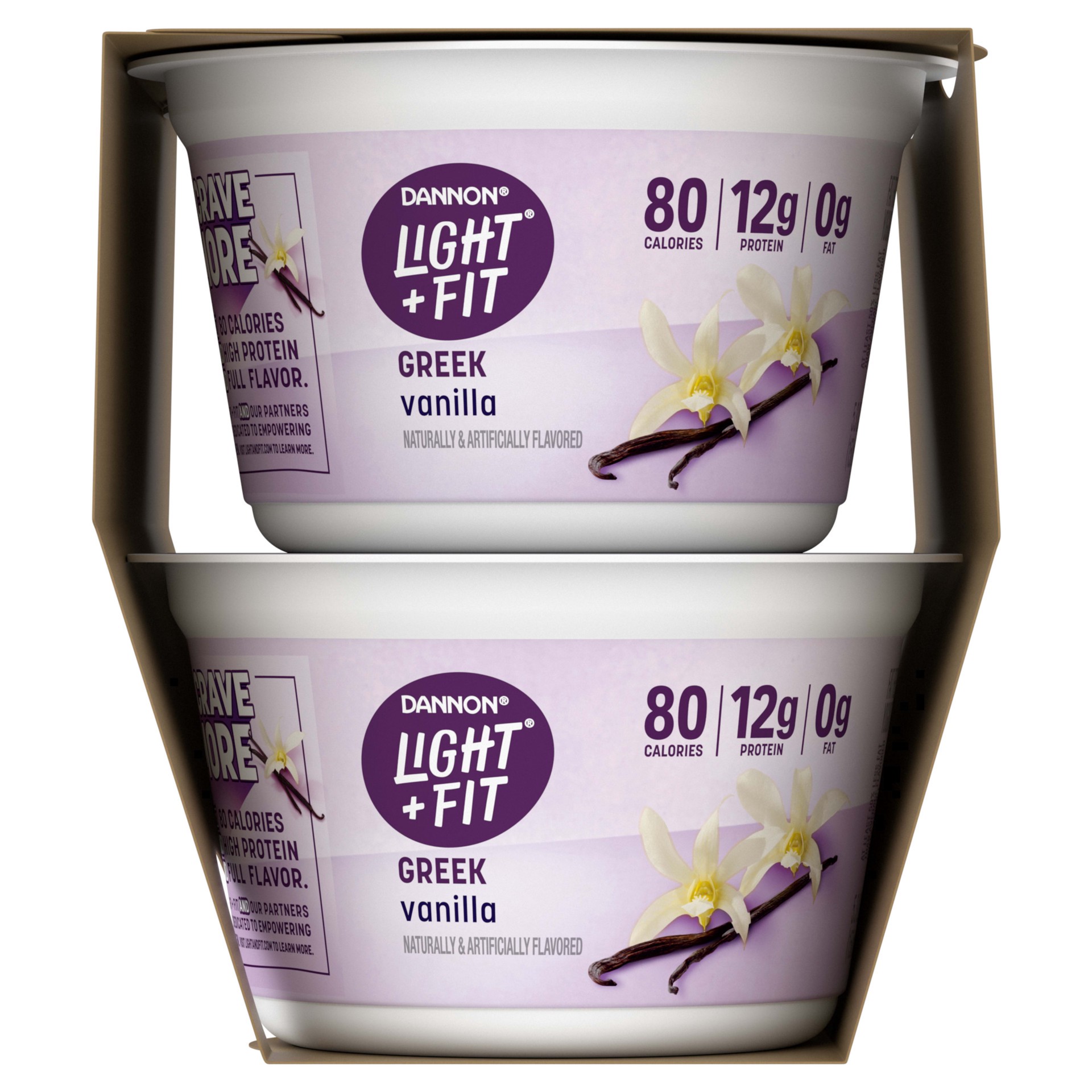 slide 3 of 5, Light + Fit Greek Vanilla Fat Free Yogurt Pack, 4 Ct, 5.3 OZ Yogurt Cups, 5.3 oz
