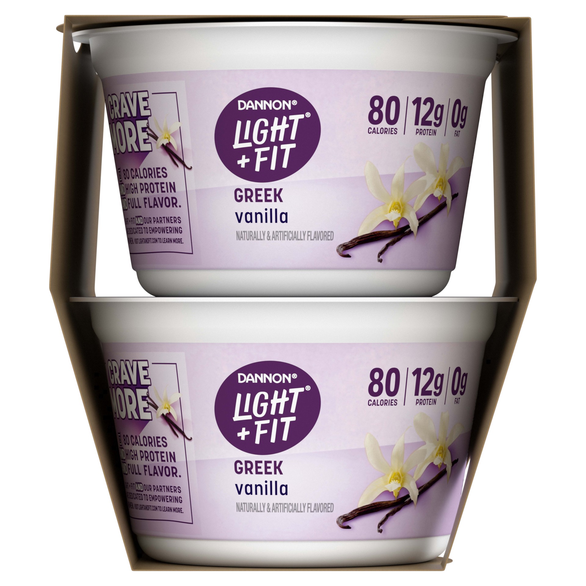 slide 4 of 5, Light + Fit Greek Vanilla Fat Free Yogurt Pack, 4 Ct, 5.3 OZ Yogurt Cups, 5.3 oz