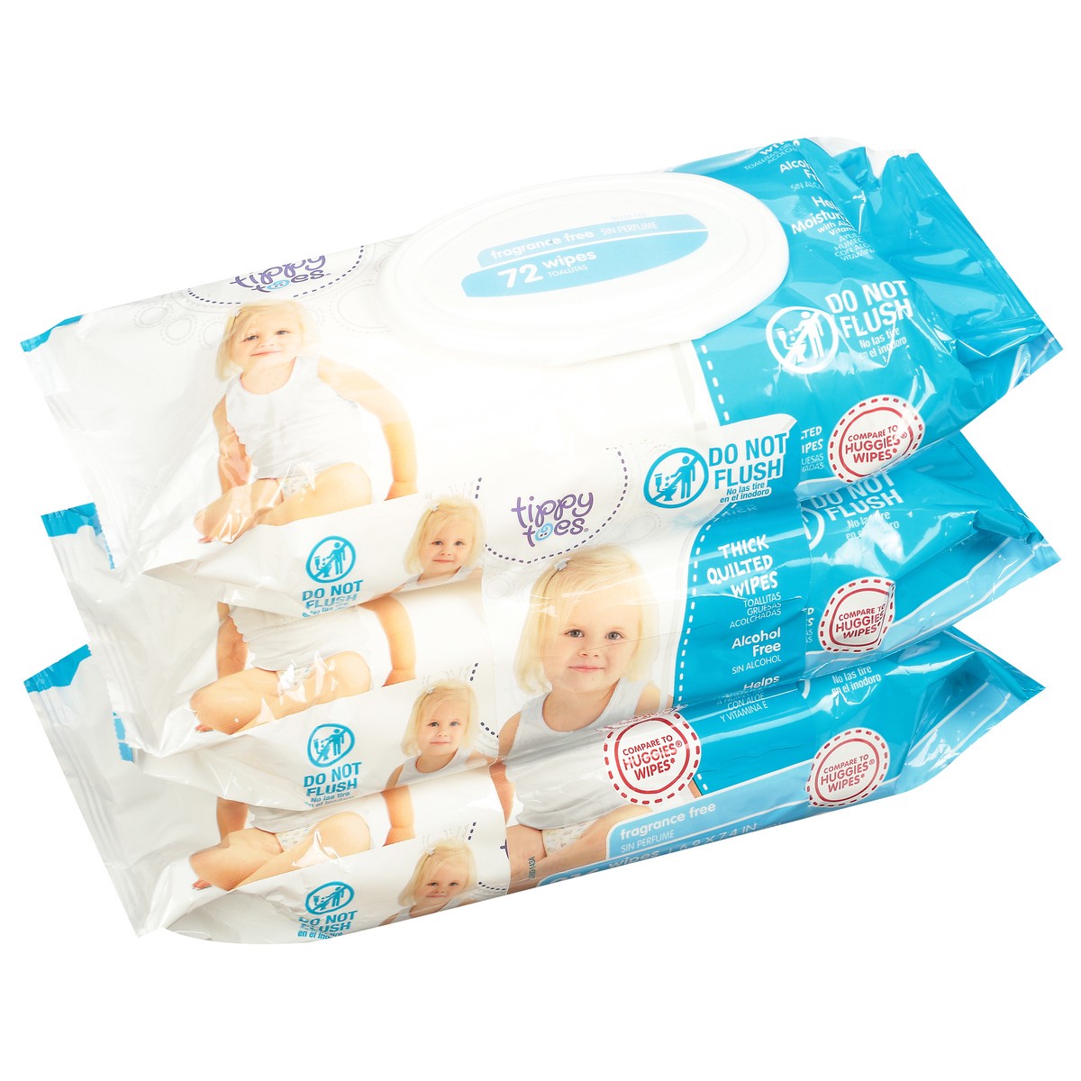 slide 2 of 10, Tippy Toes Thick Quilted Fragrance Free Wipes 216 ea, 216 ct