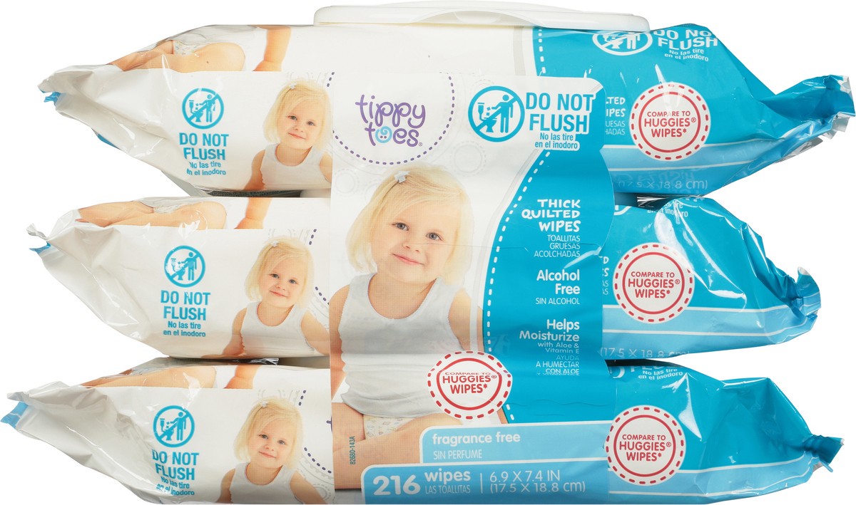 slide 7 of 10, Tippy Toes Thick Quilted Fragrance Free Wipes 216 ea, 216 ct