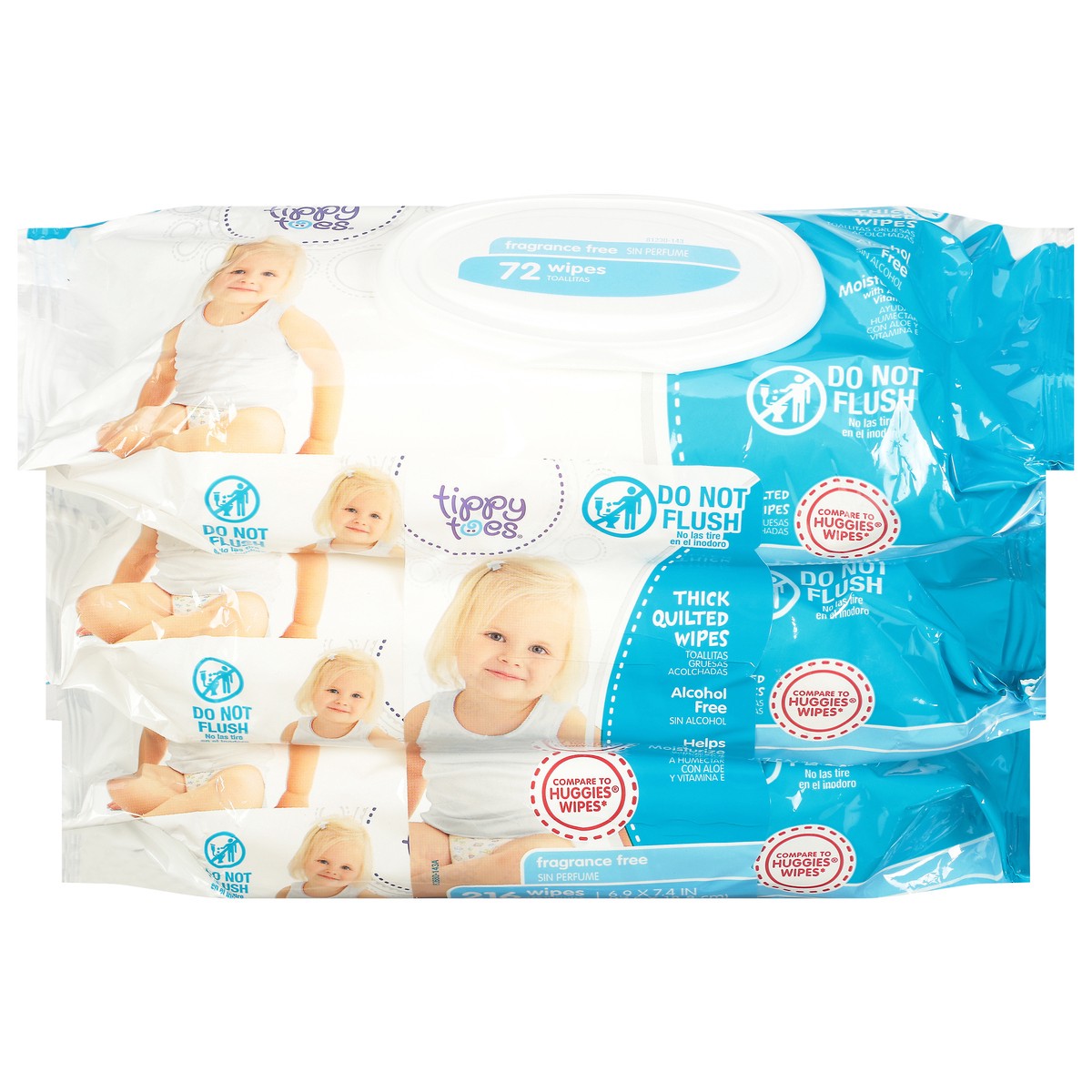 slide 4 of 10, Tippy Toes Thick Quilted Fragrance Free Wipes 216 ea, 216 ct