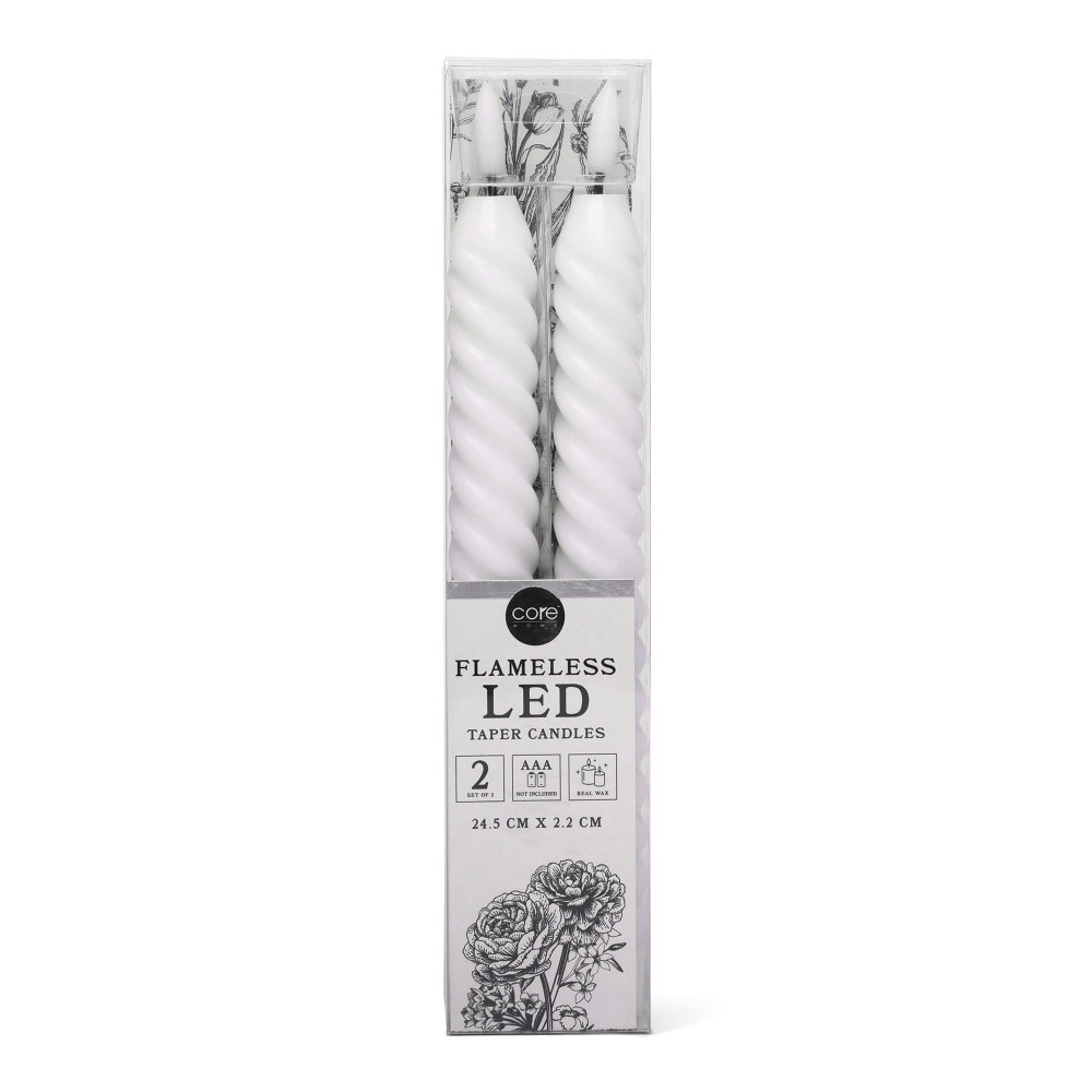 slide 2 of 2, Core Home Flameless LED Twisted Taper Candles - White, 2 ct