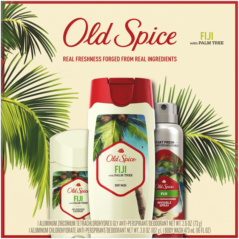 slide 1 of 1, Old Spice Fiji with Palm Tree Body Wash, Invisible Spray & Antiperspirant & Deodorant for Men Gift Pack, 1 ct