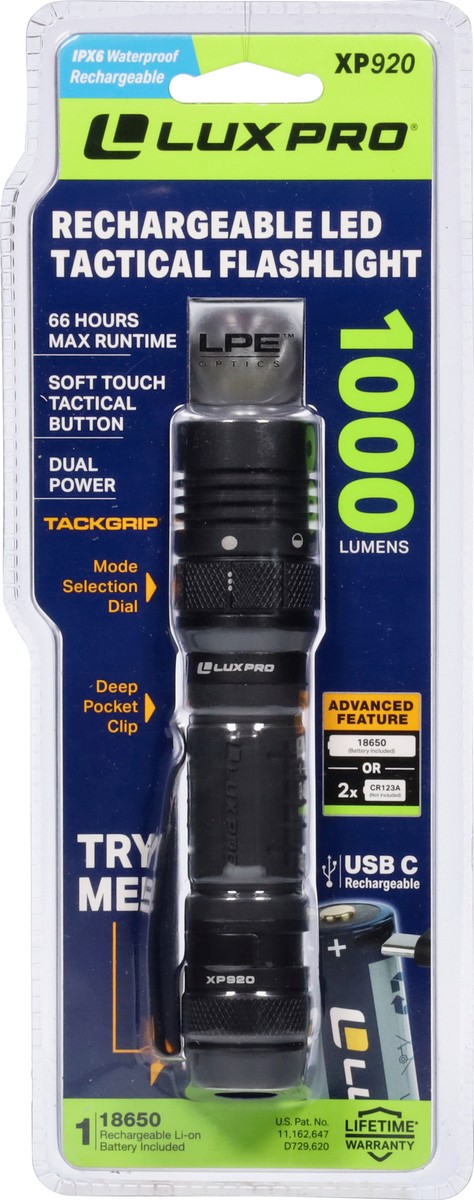 slide 2 of 10, LuxPro 1000 Lumens Rechargeable LED Tactical Flashlight 1 ea, 1 ct