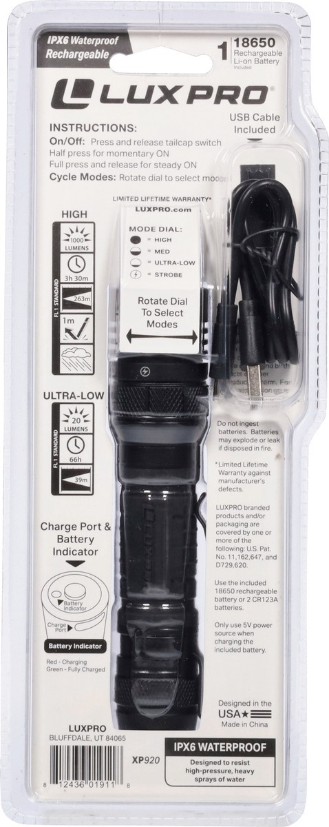 slide 4 of 10, LuxPro 1000 Lumens Rechargeable LED Tactical Flashlight 1 ea, 1 ct
