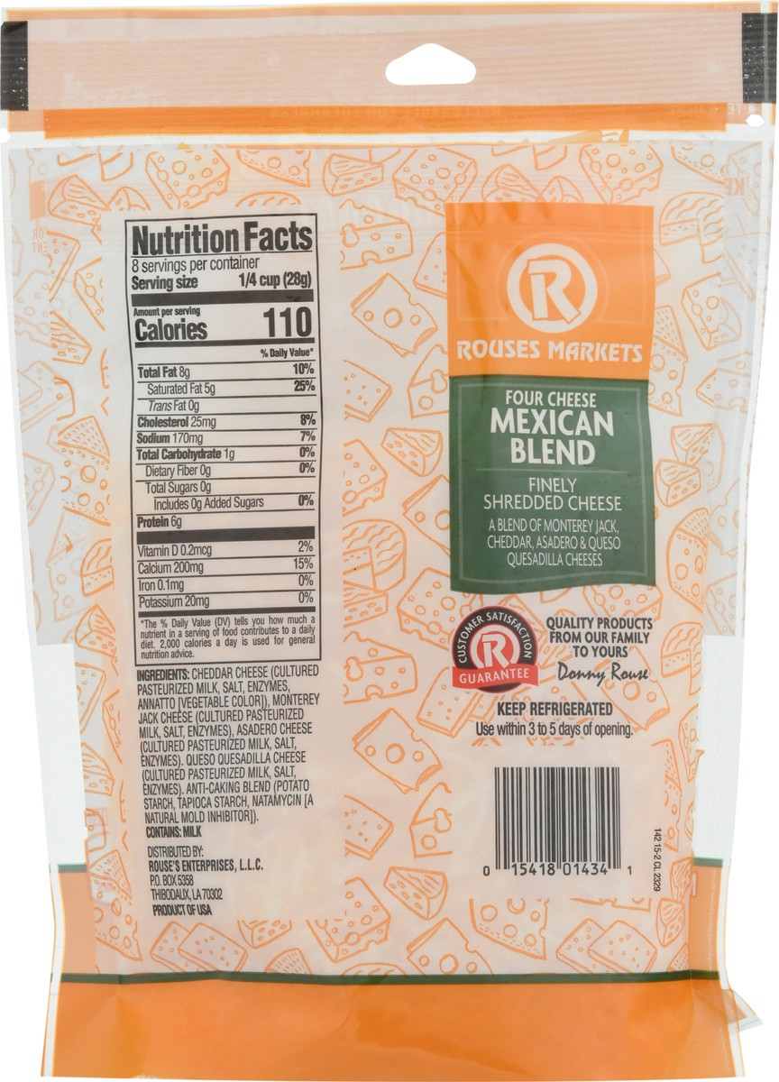 slide 8 of 13, Rouses Markets Mexican Blend Four Cheese Finely Shredded Cheese 8 oz, 8 oz