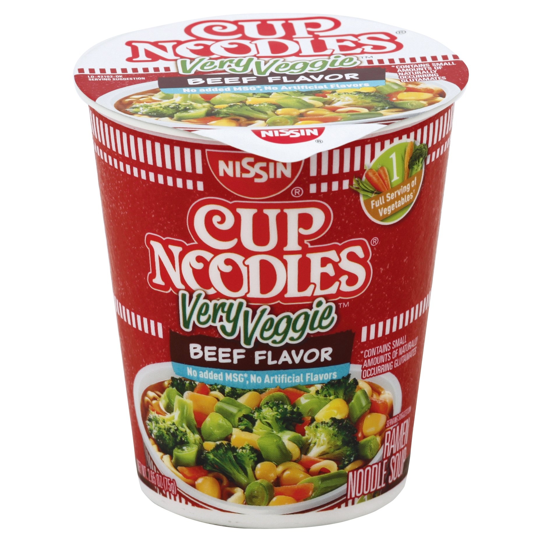 slide 1 of 6, Cup Noodles Very Veggie Beef Flavor Ramen Noodle Soup, 2.65 oz