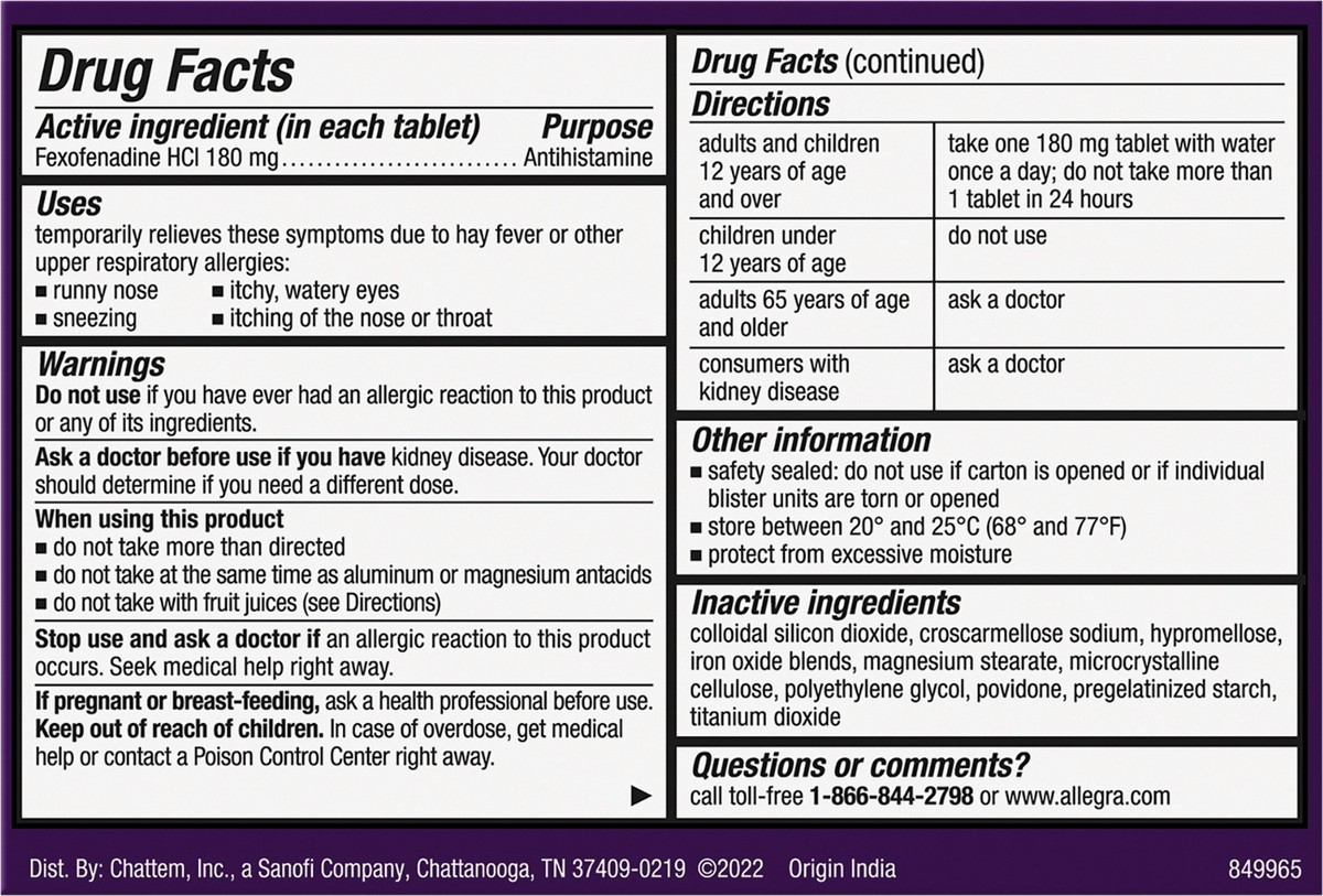 slide 3 of 7, Allegra Allergy Tablets, 1 ct