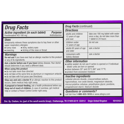 slide 7 of 9, Allegra 24 Hour Allergy Relief Tablets - Fexofenadine Hydrochloride, 5 ct