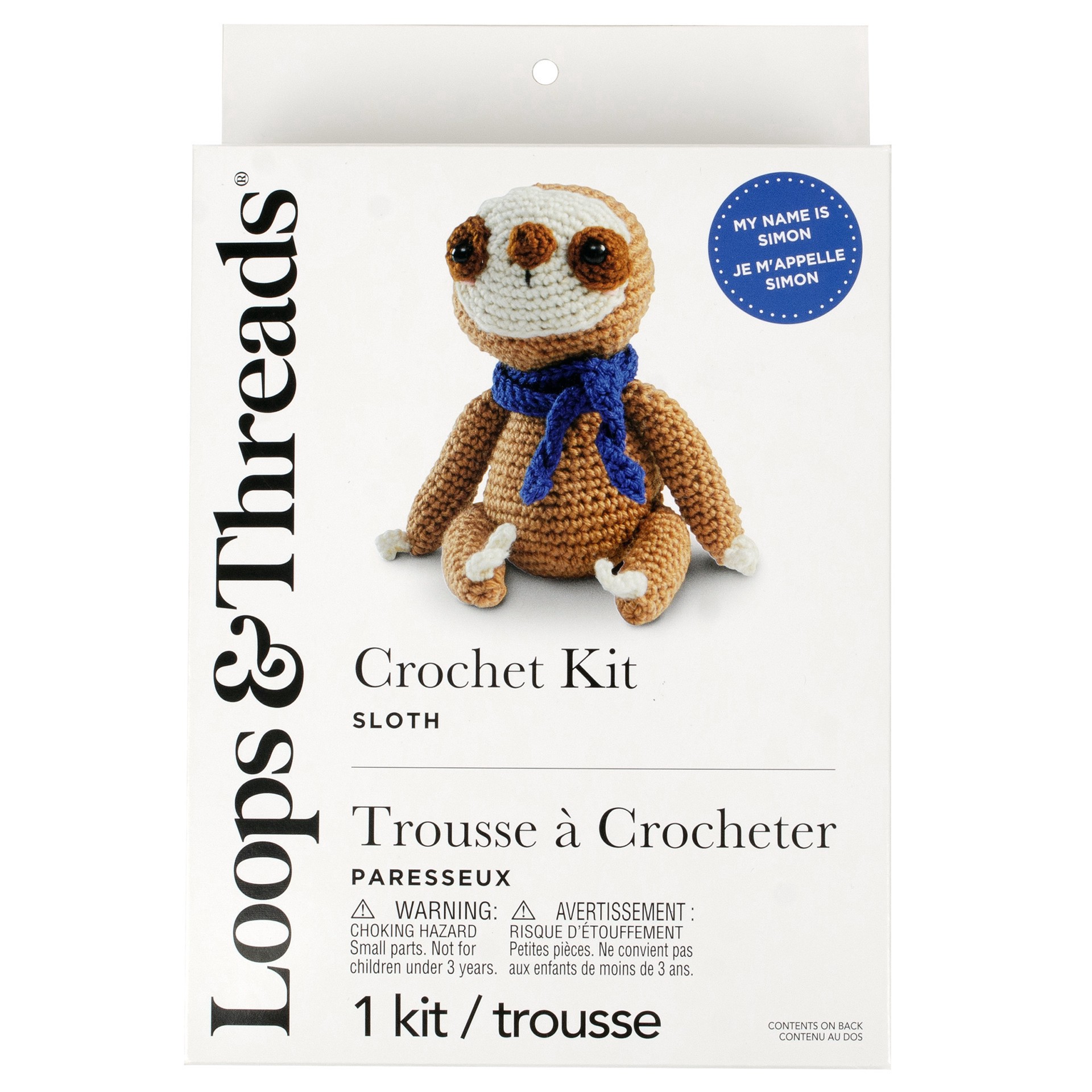 slide 4 of 4, Intermediate Sloth Amigurumi Crochet Kit By Loops & Threads, 5 in x 3 in x 6 in