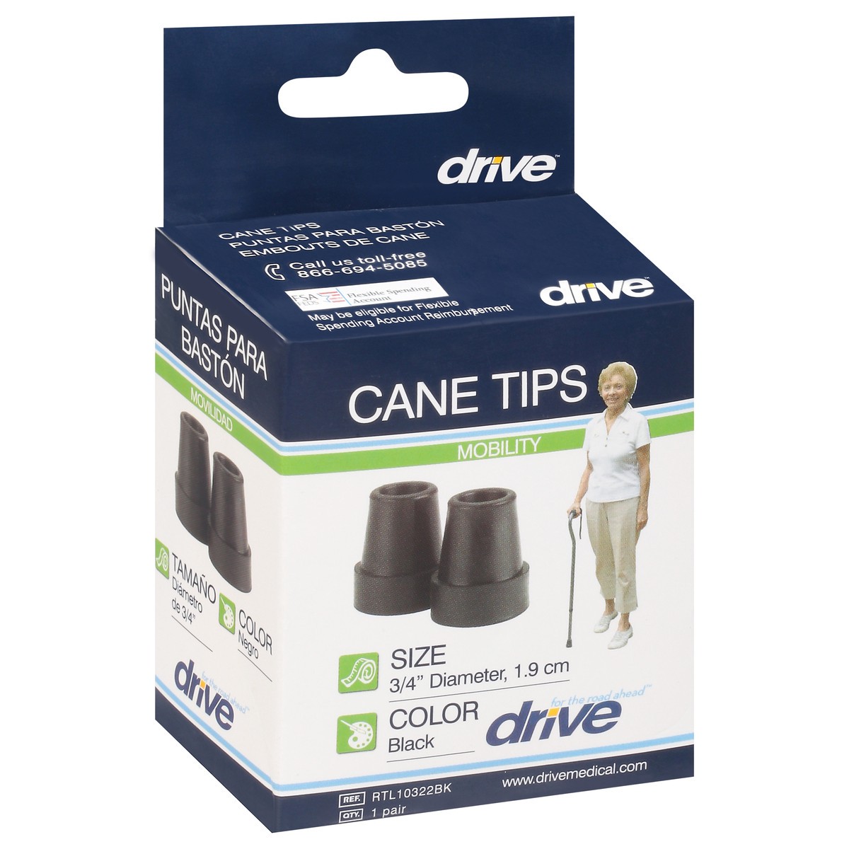 slide 6 of 9, Drive Mobility Black Cane Tips 1 pr, 