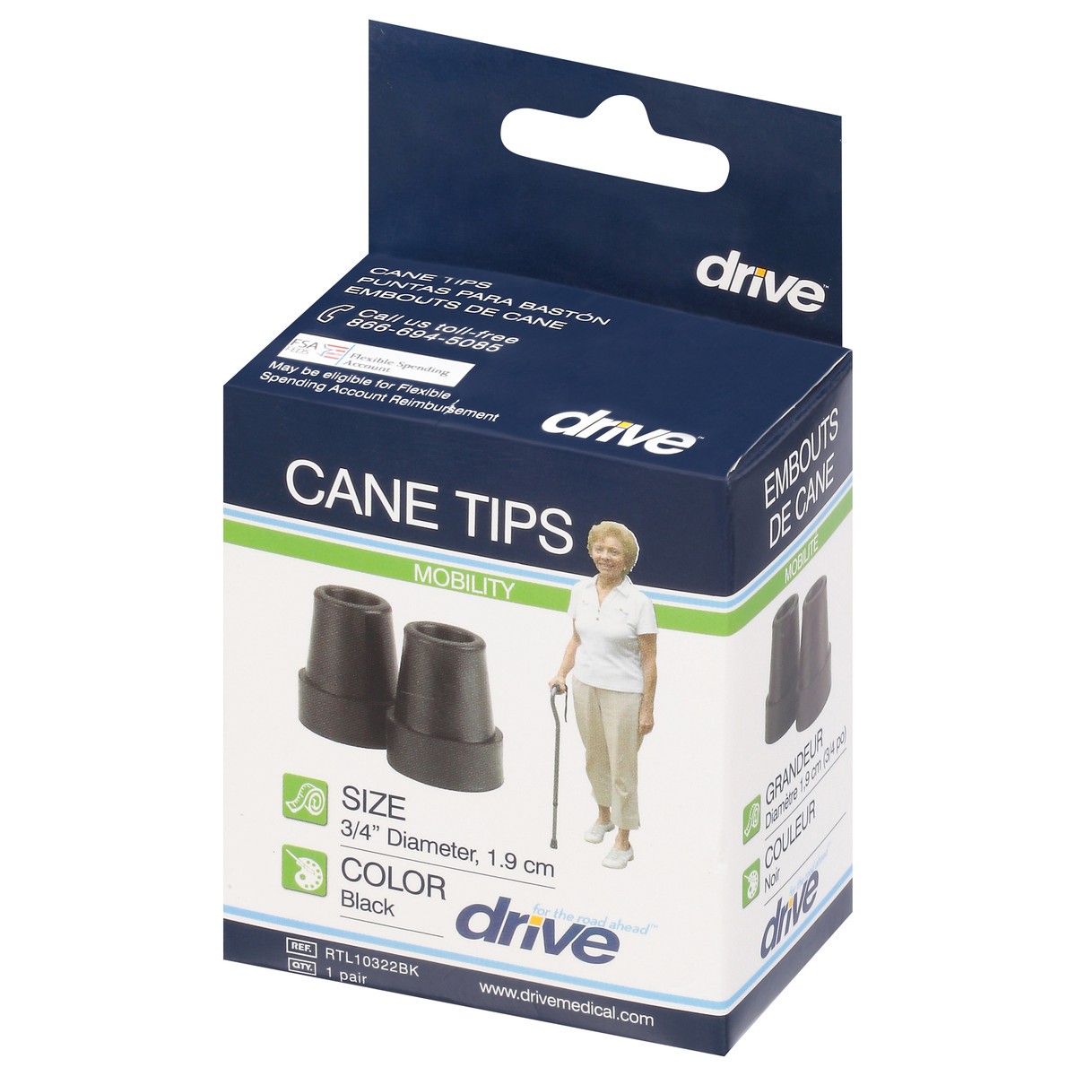 slide 8 of 9, Drive Mobility Black Cane Tips 1 pr, 
