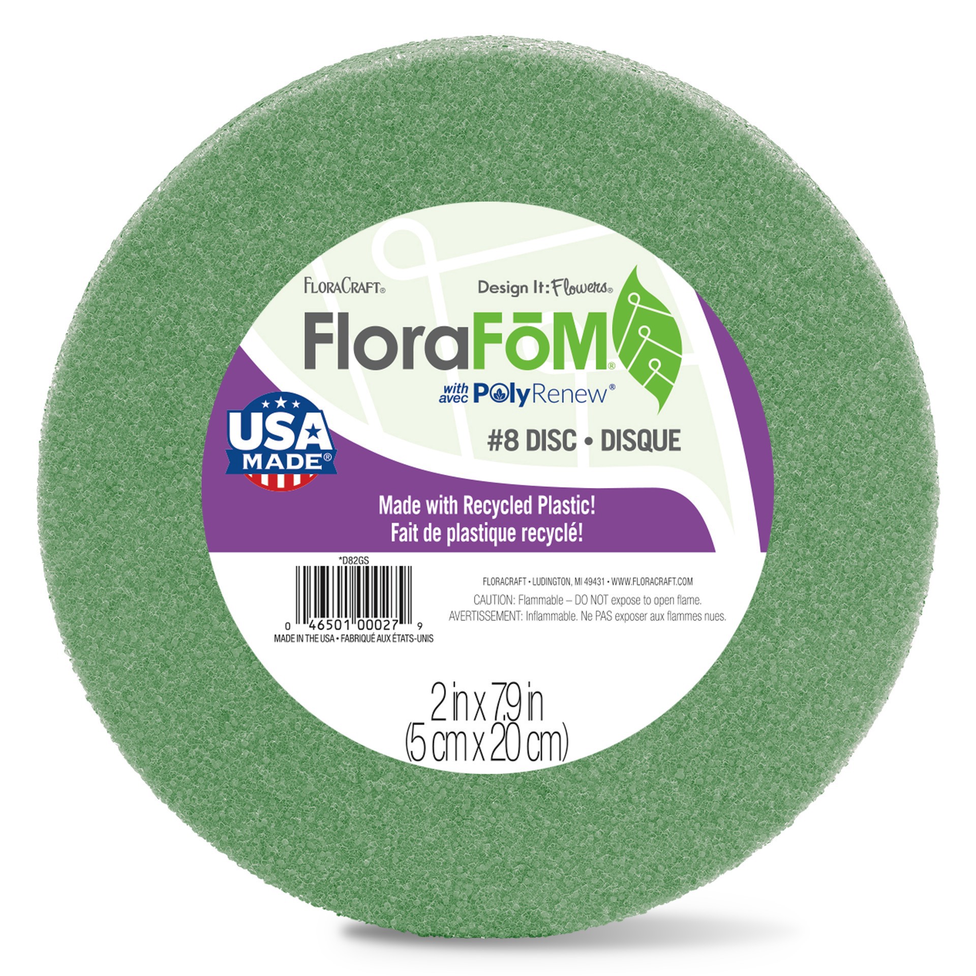 slide 2 of 7, Floracraft Florafōm Green Foam Disc, 2 in x 8 in