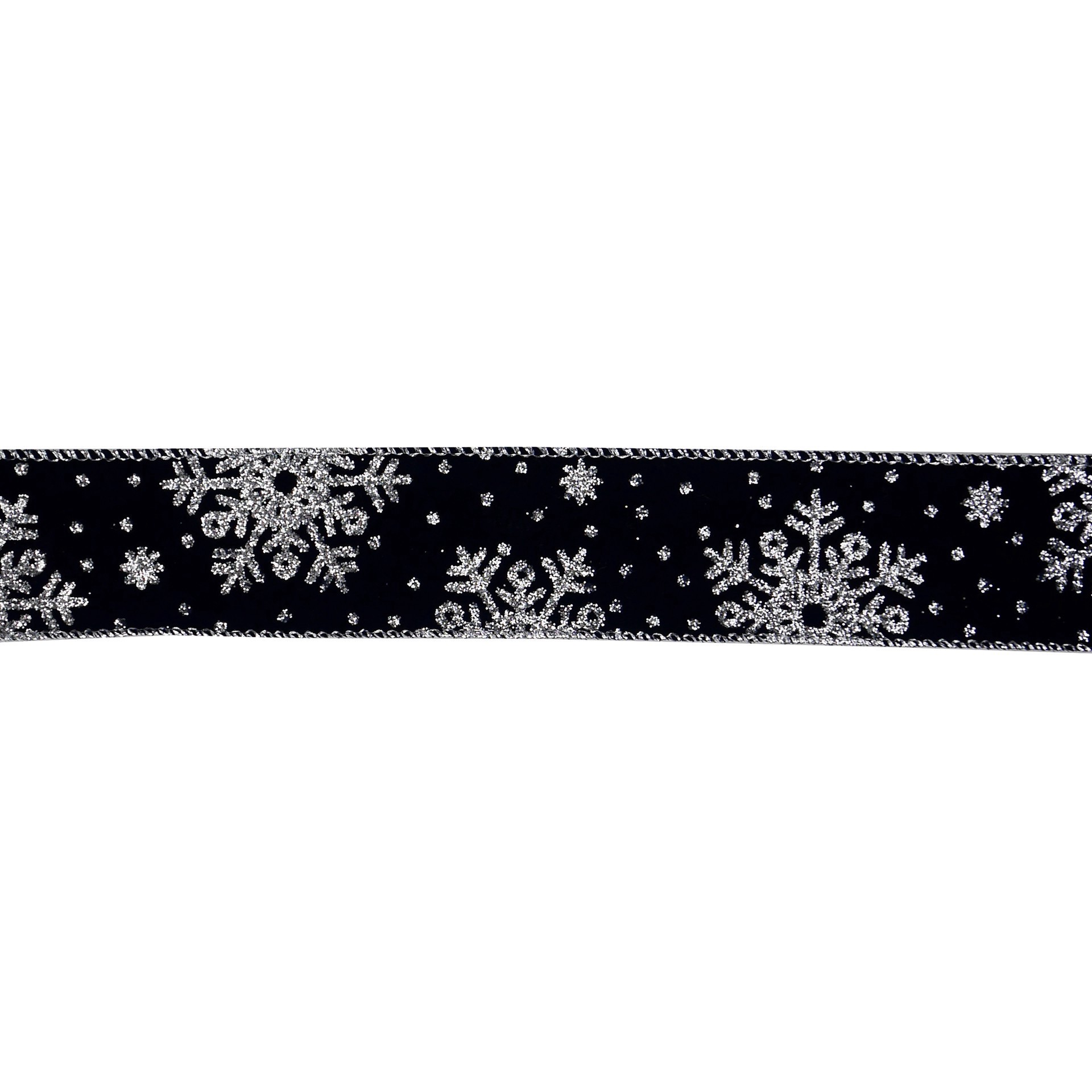 slide 2 of 3, 1.5" X 25ft. Navy & Silver Snowflake Wired Velvet Ribbon By Celebrate It, 1.5 in x 25 ft