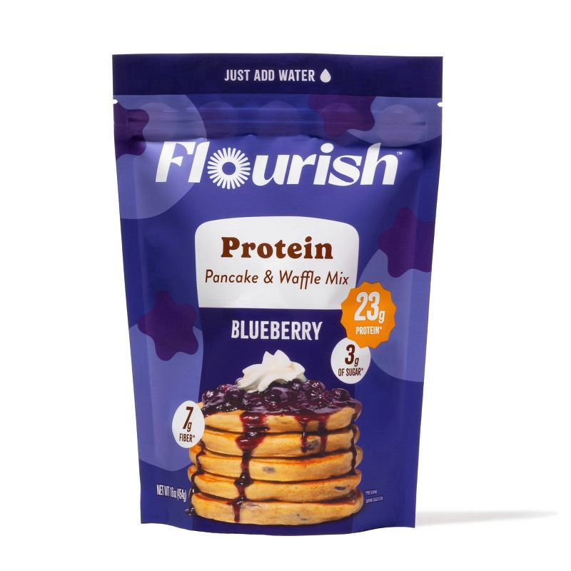 slide 1 of 5, Flourish Blueberry Protein Pancake & Waffle Mix, 16 oz