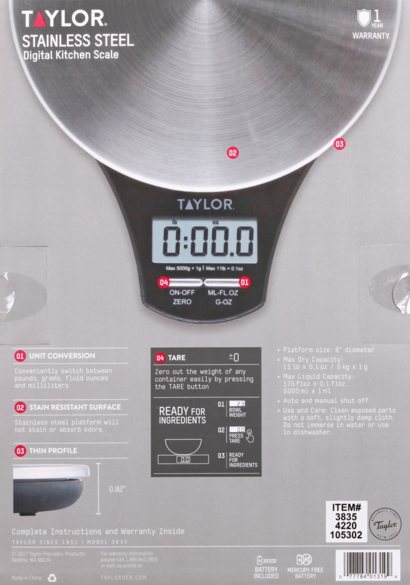 slide 10 of 10, Taylor Digital Stainless Steel Kitchen Scale 1 ea, 1 ct