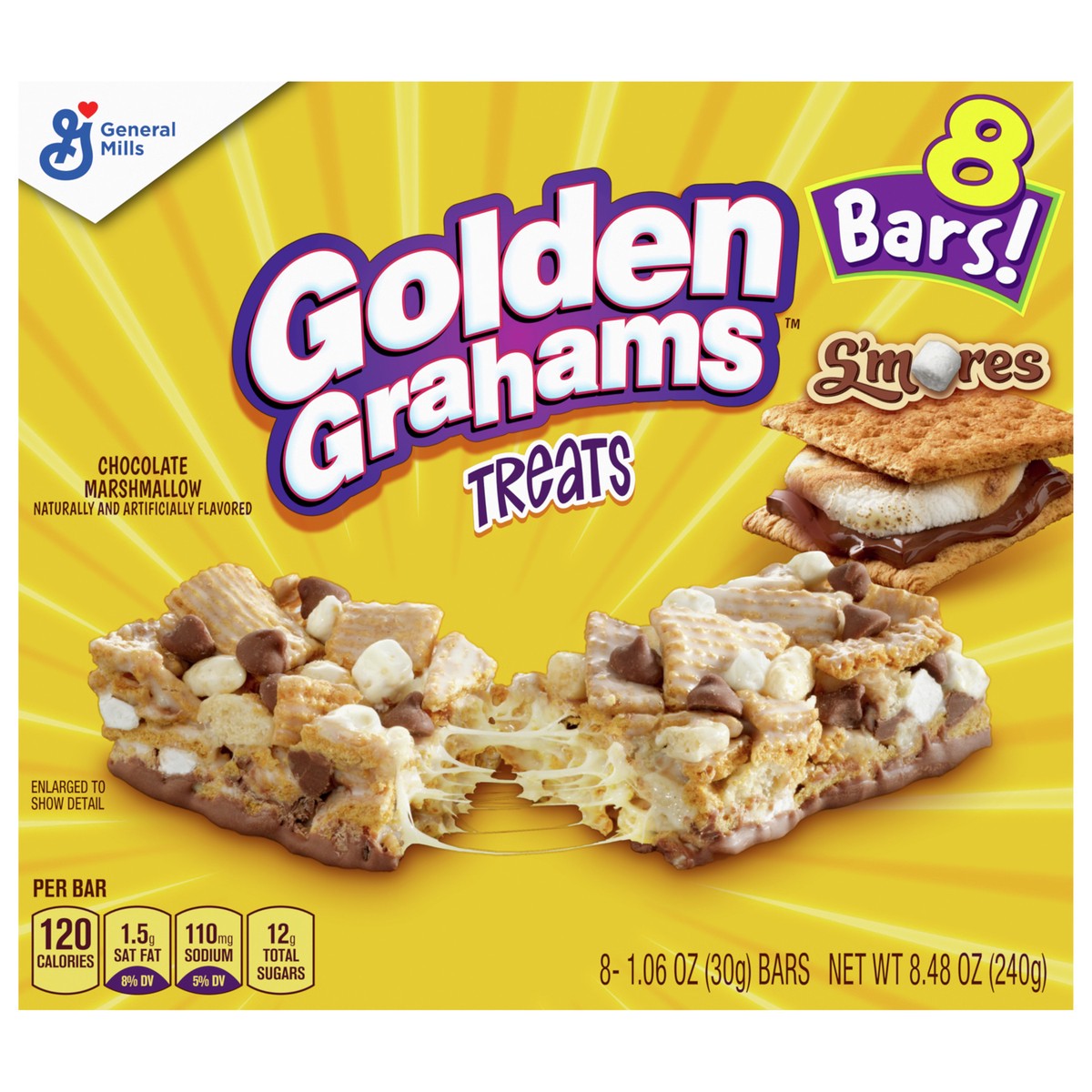 slide 1 of 9, Golden Grahams Breakfast Cereal Treat Bars, S'mores, Snack Bars, 8 ct, 8 ct