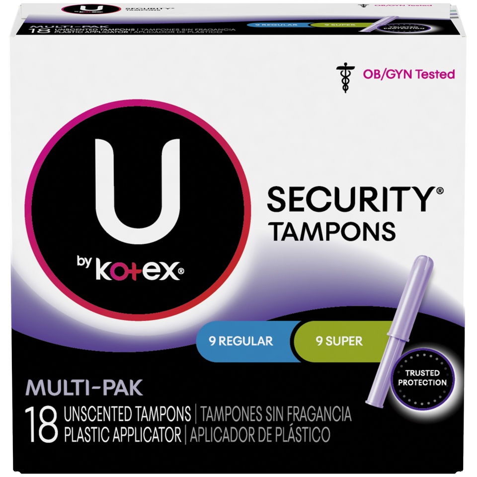slide 1 of 3, U by Kotex Natural Balance Security Plastic Applicator Multi-Pack Unscented Tampons, 18 ct