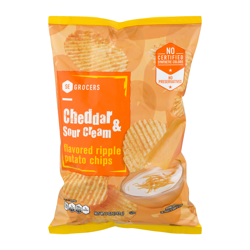 slide 1 of 1, SE Grocers Ripple Potato Chips Cheddar & Sour Cream, 5 oz