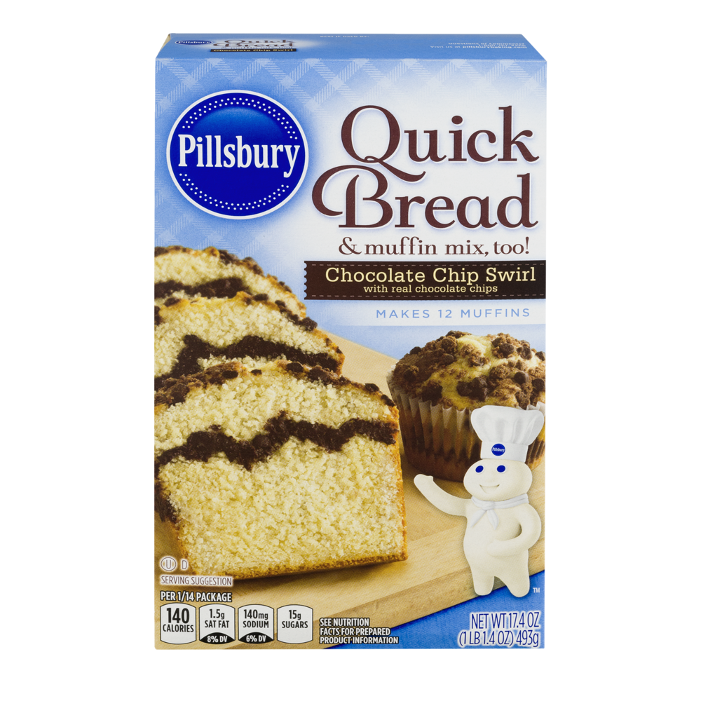 slide 1 of 6, Pillsbury Chocolate Chip Swirl Quick Bread & Muffin Mix, 17.4 oz