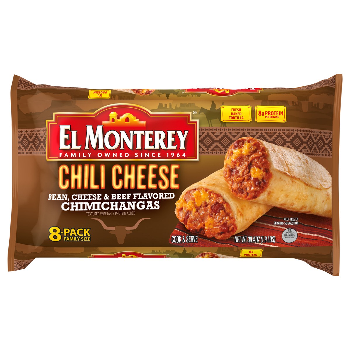 slide 7 of 11, El Monterey Chili Cheese Chimichangas, 8 count (Frozen), 30.4 oz