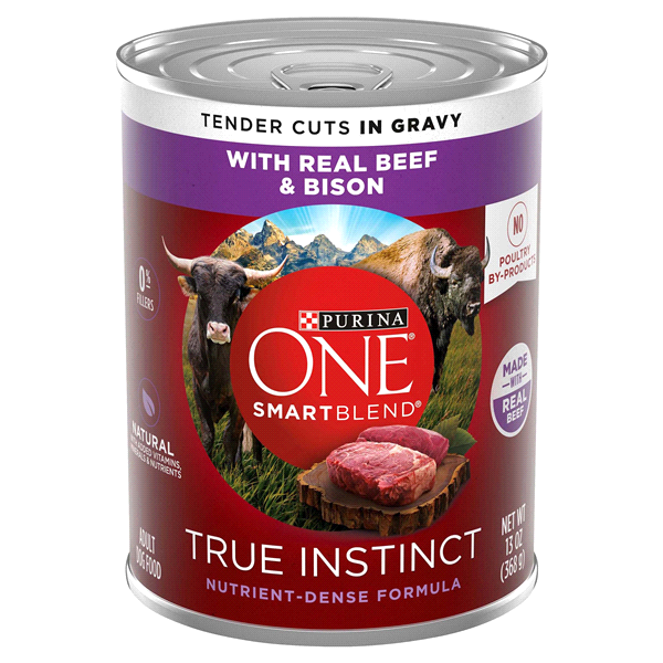 slide 1 of 1, Purina ONE Grain Free Wet Dog Food, SmartBlend True Instinct Classic Ground With Real Beef & Bison - 13 oz. Can, 13 oz