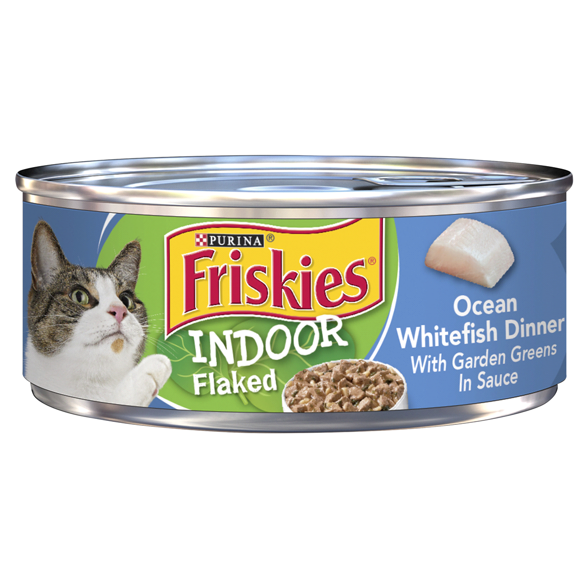 slide 1 of 4, Friskies Indoor Flaked Ocean Whitefish Tuna Wet Cat Food, 5.5 oz
