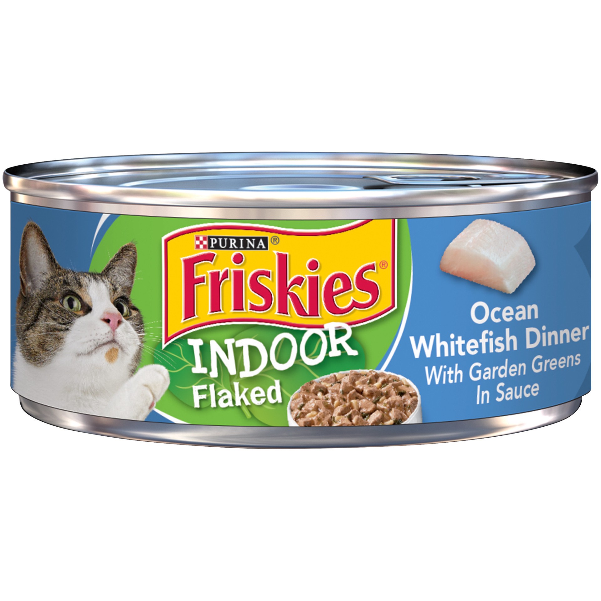 slide 1 of 1, Purina Friskies Indoor Wet Cat Food Flaked Ocean White Fish Dinner with Garden Greens In Sauce - 5.5oz, 5.5 oz