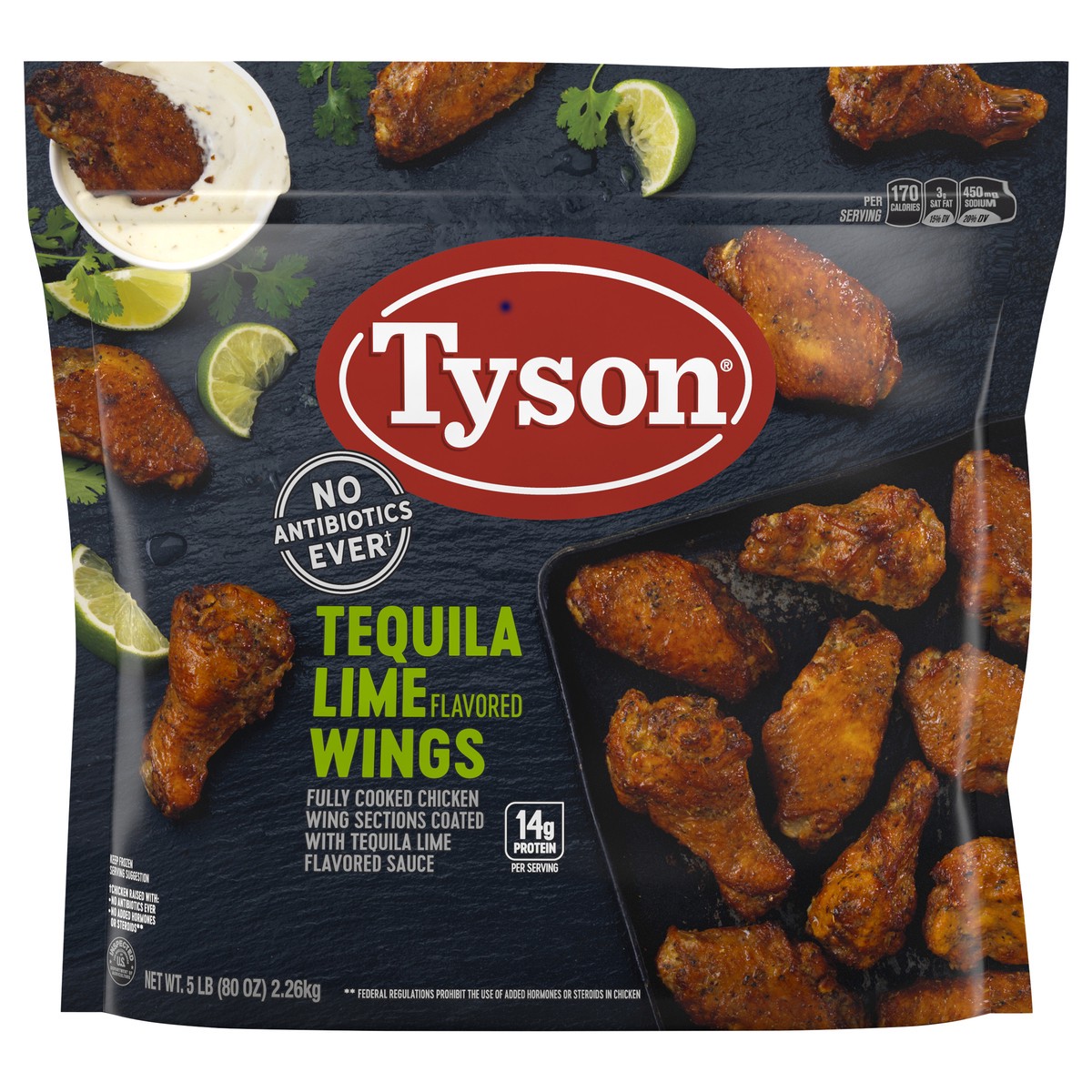 slide 2 of 10, Tyson Tequila Lime Bone-In Chicken Wings, 5 lb. (Frozen), 2.27 kg