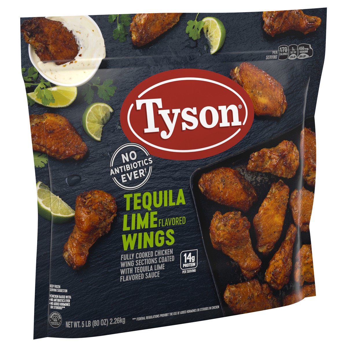 slide 3 of 10, Tyson Tequila Lime Bone-In Chicken Wings, 5 lb. (Frozen), 2.27 kg