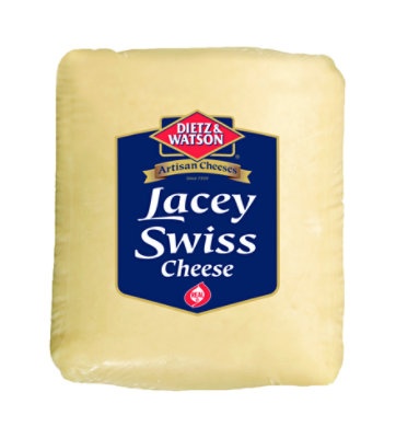 slide 1 of 1, Dietz & Watson Pre-Sliced Lacey Swiss Cheese, per lb