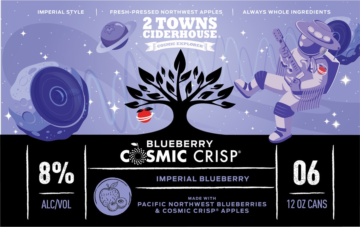 slide 6 of 9, 2 Towns Ciderhouse Blueberry Cosmic Crisp Imperial Cider 6-12 Oz Cans, 6 ct