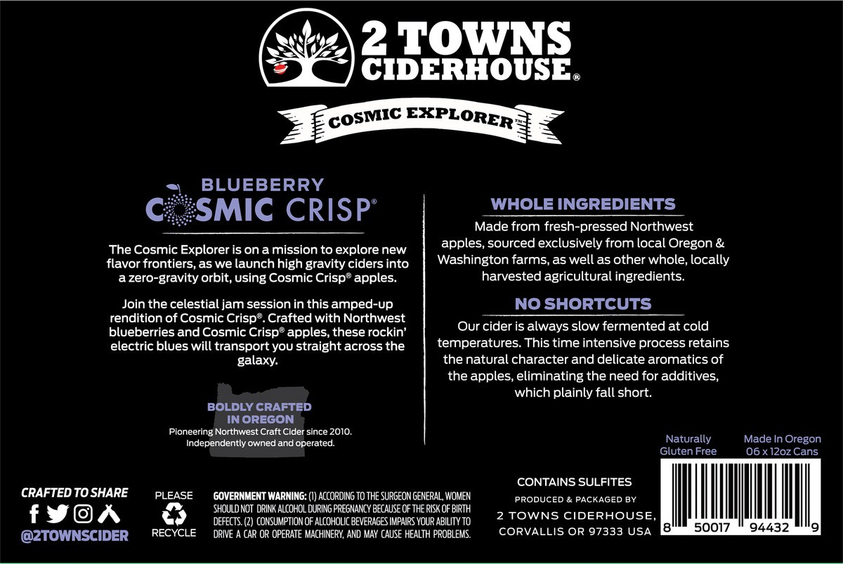 slide 3 of 9, 2 Towns Ciderhouse Blueberry Cosmic Crisp Imperial Cider 6-12 Oz Cans, 6 ct