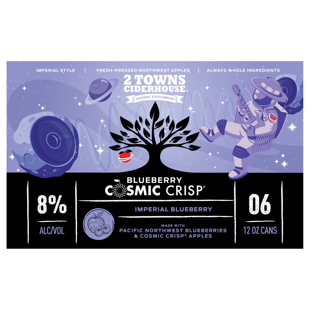 slide 1 of 1, 2 Towns Ciderhouse Blueberry Cosmic Crisp Imperial Cider 6-12 Oz Cans, 6 ct