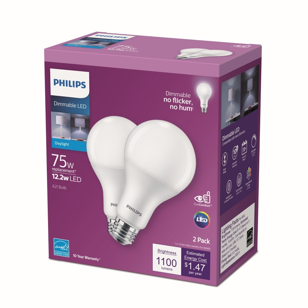 slide 1 of 1, Philips 122Watt 75Watt A21 Led Light Bulbs Daylight, 2 ct