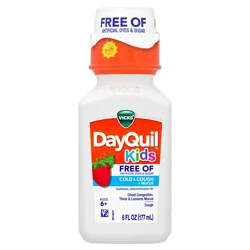 VICKS DayQuil Kids Cold & Cough + Mucus Multi-Symptom Relief Liquid, Free Of Artificial Dyes & Sugar, Daytime Relief of Cough and Chest Congestion, Thins & Loosens Mucus, No, Great-Tasting Berry Flavored Medicine, Specially Formulated for Kids Ages 6+, 6o