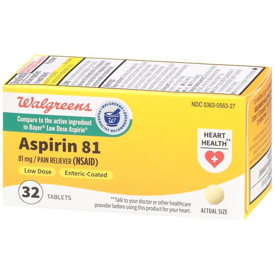 slide 2 of 5, Walgreens Aspirin Enteric-Coated Pain Reliever Tablets 81Mg, 32 ct