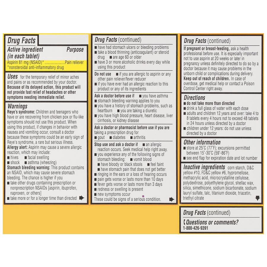 slide 5 of 5, Walgreens Aspirin Enteric-Coated Pain Reliever Tablets 81Mg, 32 ct
