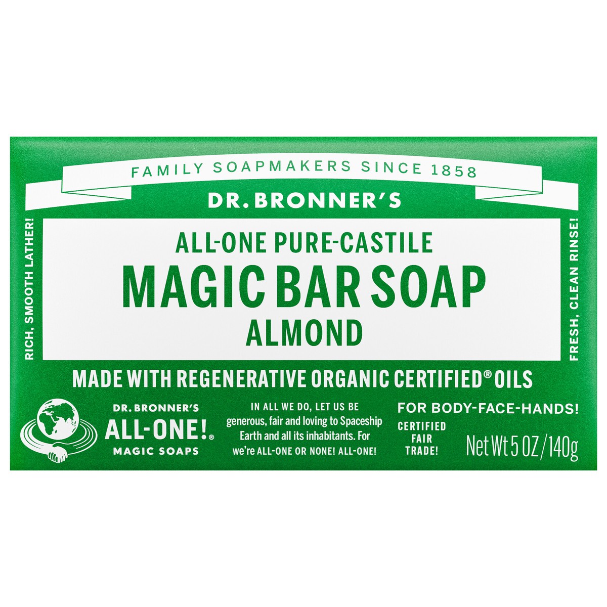 slide 1 of 12, Dr. Bronner's Pure-Castile Magic Bar Soap - Almond, 5 oz