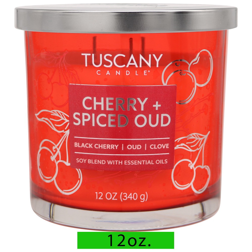 slide 4 of 4, Tuscany Scented Jar Candle Cherry & Spiced Oud, 12 oz