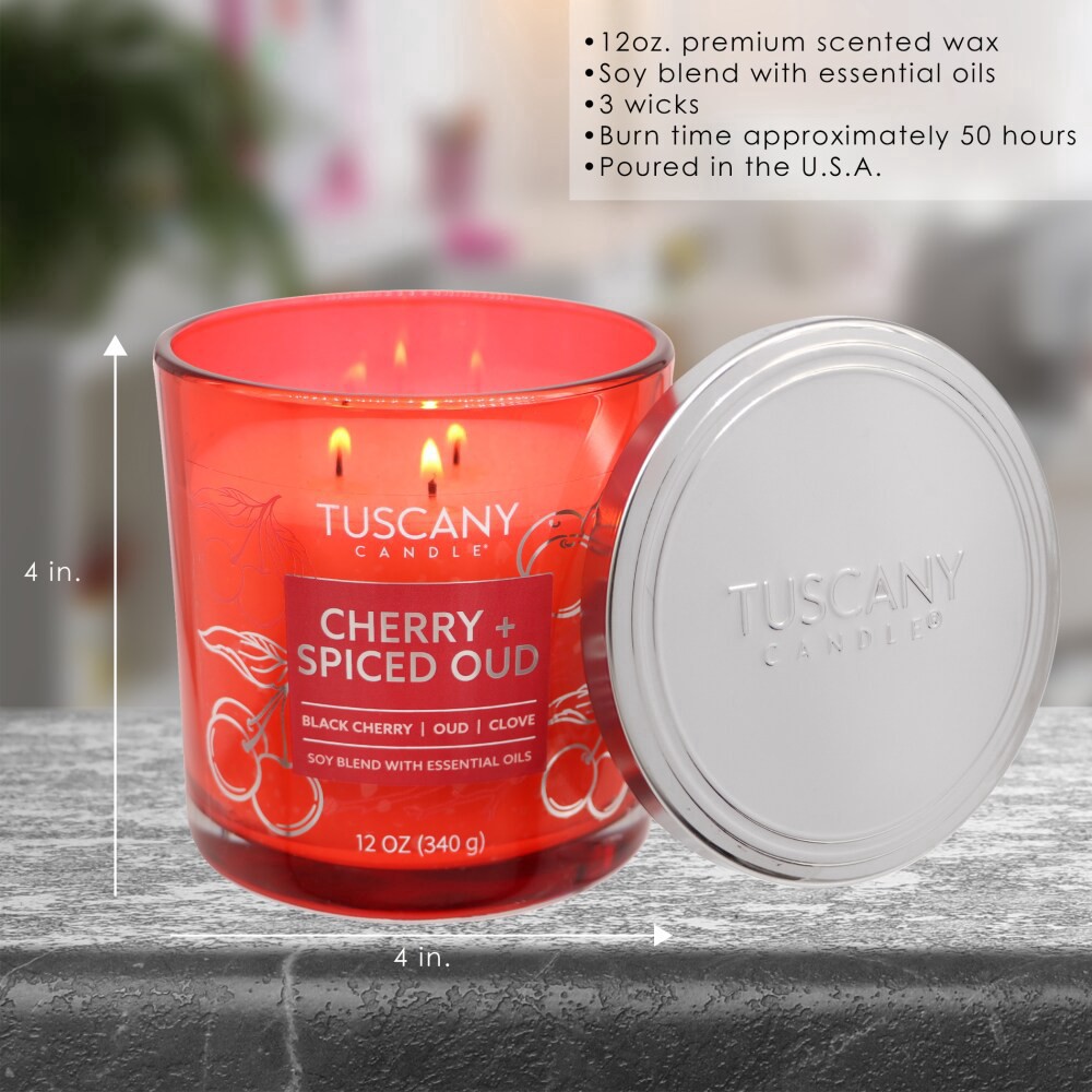 slide 2 of 4, Tuscany Scented Jar Candle Cherry & Spiced Oud, 12 oz