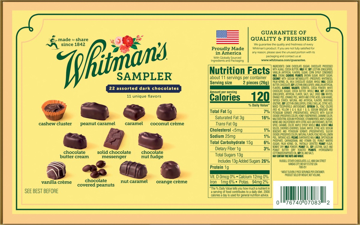 slide 5 of 6, WHITMAN'S SAMPLER Assorted Dark Chocolate Gift Box, 10 oz. (≈ 22 pieces), 10 oz