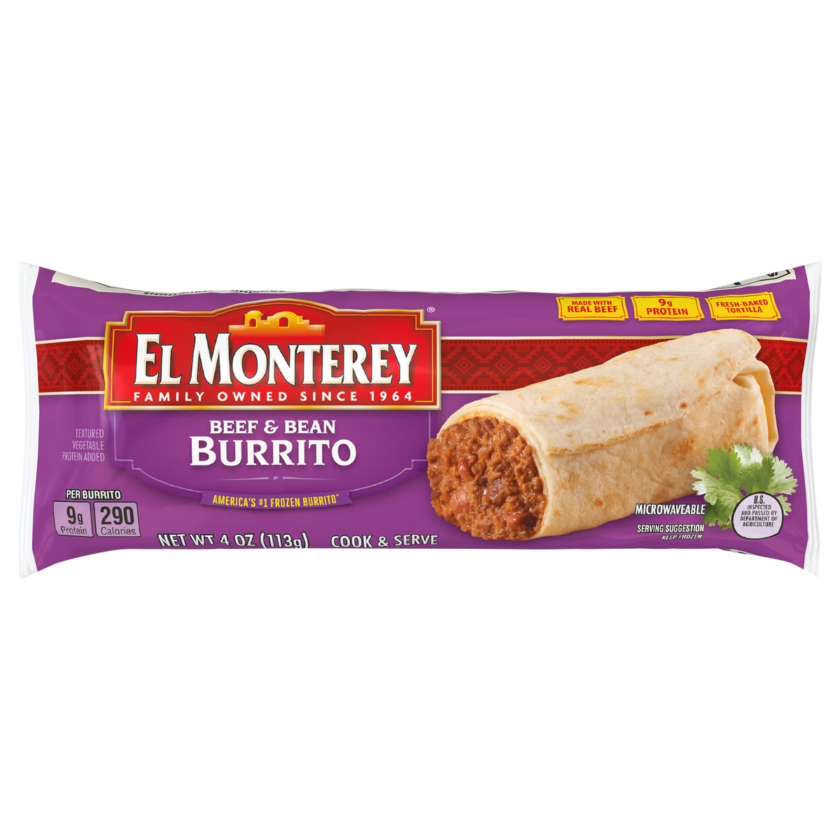 slide 13 of 13, El Monterey Beef & Bean Burrito 4 oz Single Serve, 4 oz