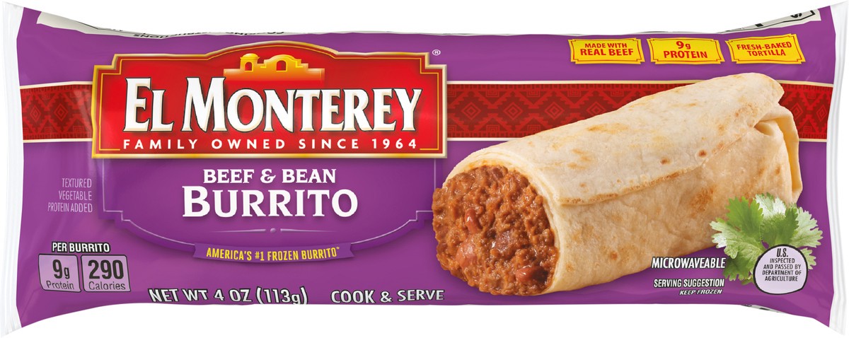 slide 6 of 13, El Monterey Beef & Bean Burrito 4 oz Single Serve, 4 oz