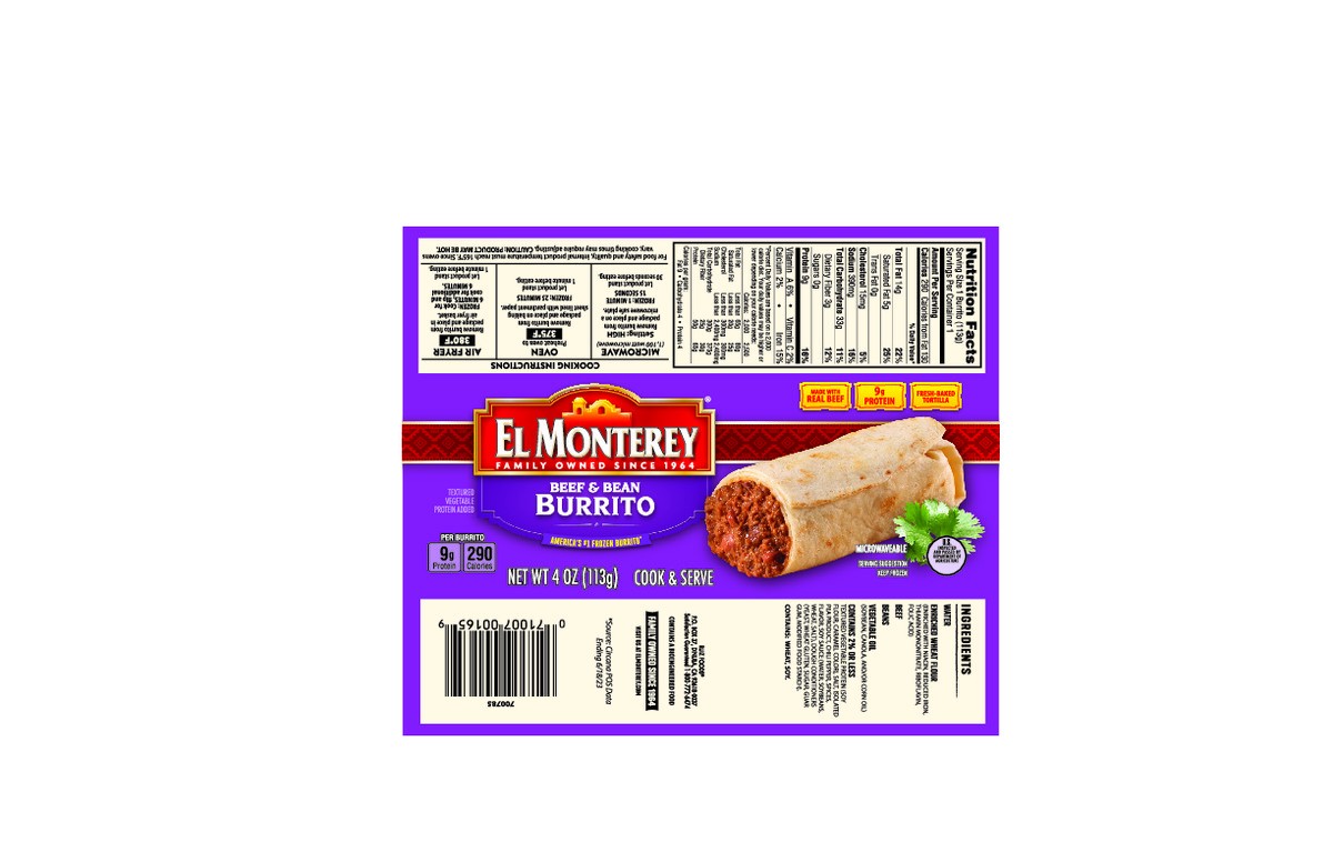 slide 5 of 13, El Monterey Beef & Bean Burrito 4 oz Single Serve, 4 oz