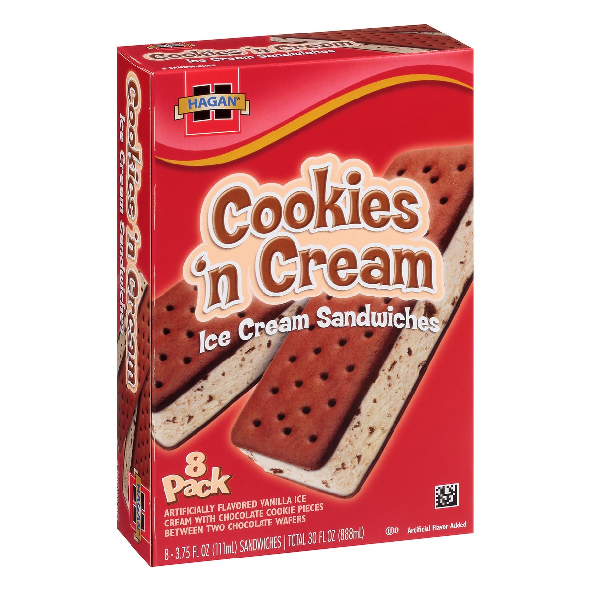 slide 2 of 10, Hagan Cookies ‘n Cream Ice Cream Sandwich, 3.75 oz (Pack of 8), 3.75 oz