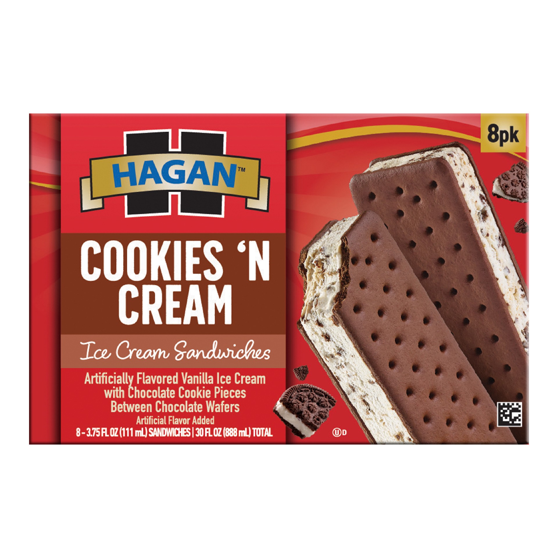 slide 1 of 10, Hagan Cookies ‘n Cream Ice Cream Sandwich, 3.75 oz (Pack of 8), 3.75 oz