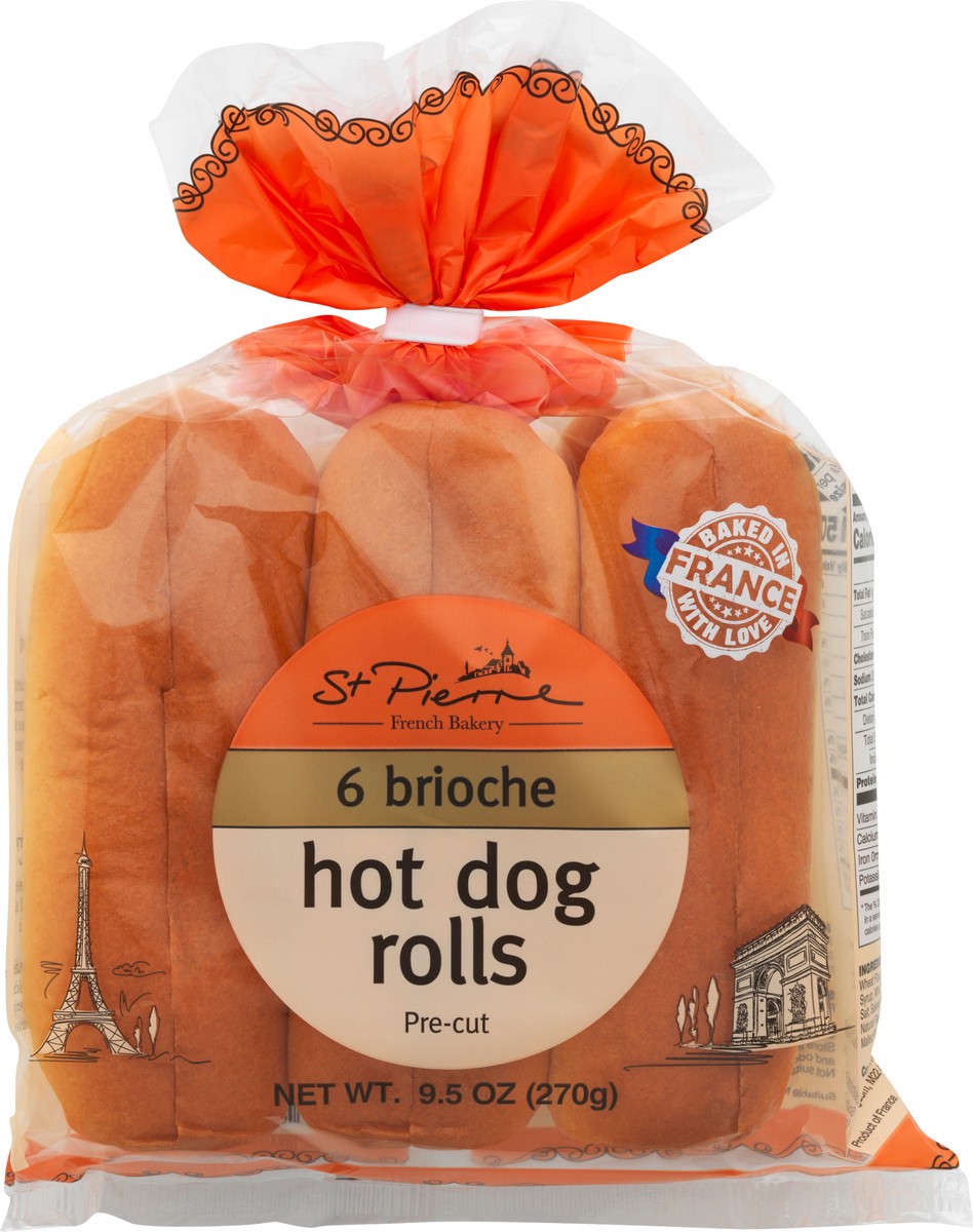 slide 5 of 5, St Pierre 6 Brioche Hot Dog Rolls, 9.5 oz