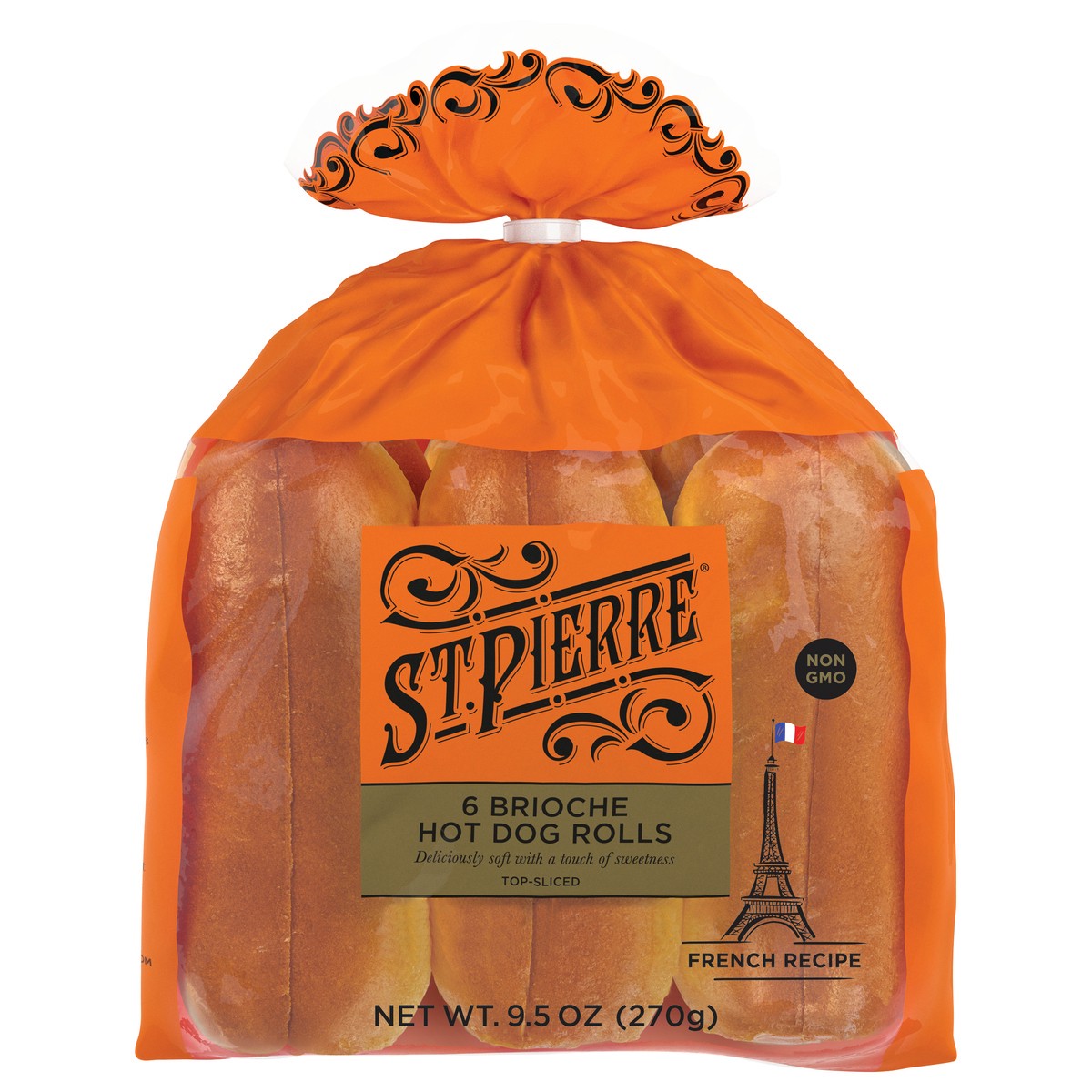 slide 1 of 5, St Pierre Brioche Hot Dog Rolls, 6 count, Hot Dog Buns, 9.5 oz Bag, 9.5 oz